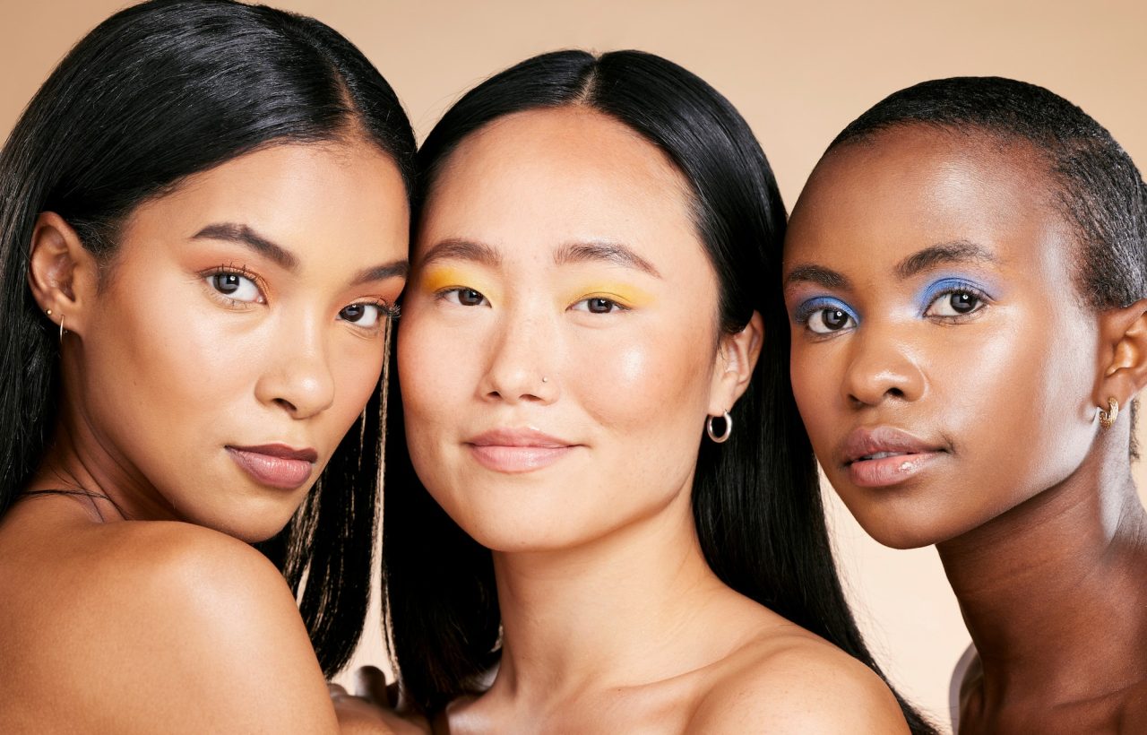 Diversity beauty and women face and portrait with skincare natural cosmetics and eye makeup isol.jpg